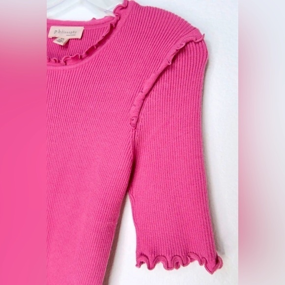 Philosophy Republic Clothing Purple Scalloped 3/4 Sleeves Frills Ribbed Top EUC - Picture 4 of 11